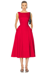 Stretch Cotton Sateen Midi Dress
