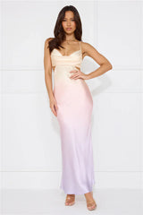 Rainbow Glare Satin Maxi Dress Print