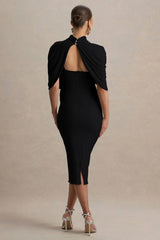 Augustina | Black Maternity Midi Dress With Cape