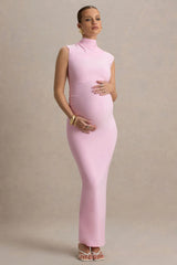 Kienna | Pink Ruched High-Neck Maternity Maxi Dress