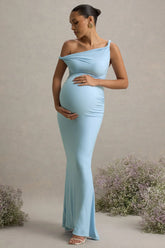 Lita | Powder Blue Twisted Asymmetric Maternity Maxi Dress