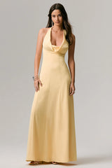 Undeniable | Lemon Cowl-Neck Draped Maxi Dress