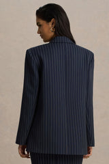 Alana | Navy Pinstripe Plunge-Neck Tailored Blazer