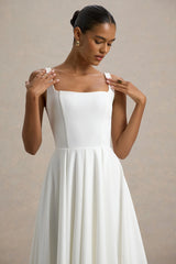 Parina | White Strappy Volume-Hem Midi Dress