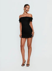 Bonnee Off Shoulder Lace Mini Dress Black