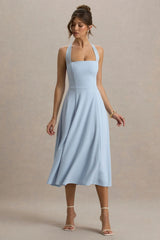 Auburn | Powder Blue Halter-Neck Midi Dress