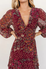 Bowman Deep V Maxi Dress | Burgundy Multi