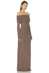 Silk Rib Off Shoulder Fluid Dress