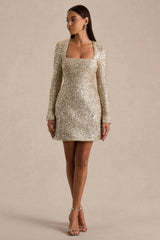 Invite | Gold Sequin Square-Neck Mini Dress