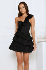 Precious Time One Shoulder Mini Dress Black