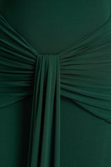 Clover | Dark Green Asymmetric-Neck Wrapped Maxi Dress With Sash