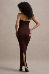 Angelie | Brown Bandeau Bodycon Maxi Dress