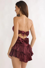 Dovira Bow Back Mini Romper Wine