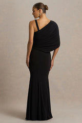 Sylvie | Black Asymmetric-Neck Maxi Dress