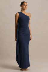 Adelina | Navy One-Shoulder Maxi Dress With Drape