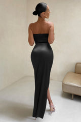Romancing | Black Thigh Split Corset Strapless Maxi Dress