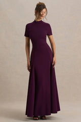 Alea | Burgundy High-Neck Short-Sleeve Maxi Dress