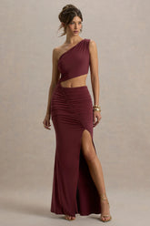 Sena | Burgundy Asymmetric Maxi Dress With Cut Out Details