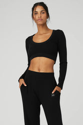Seamless Ribbed Cropped Serene Long Sleeve - Black