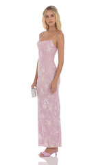 Velvet Floral Cowl Neck Maxi Dress in Lilac