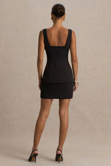 Angel | Black Square-Neck Tailored Mini Dress With Drop-Waist