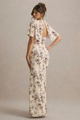Stila | Lemon Floral Print Plunge-Neck Maxi Dress With High Front Split