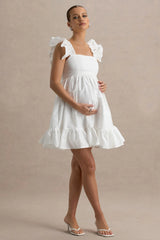 Dolly Daze | White Ruffle Sleeve Babydoll Maternity Mini Dress