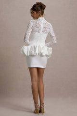 Antheia | White Lace Long-Sleeve Peplum Mini Dress