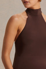 Mireille | Brown Halter-Neck Maternity Midi Dress
