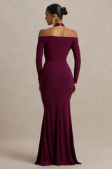 Living High | Burgundy Halter-Neck Maxi Dress With Long Sleeves