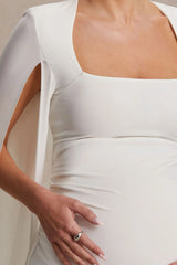 Flawless | White Square-Neck Maternity Midi Dress With Cape-Sleeves