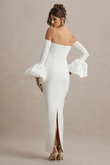 Annalisa | Cream Bandeau Maxi Dress With Satin Cuffs