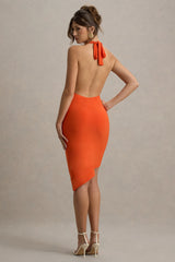 Vivia | Orange Plunge-Neck Ruched Mini Dress