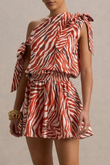 Bathe | Zebra Print Satin Asymmetric Playsuit