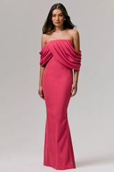 Serene | Hot Pink Draped Bardot Maxi Dress
