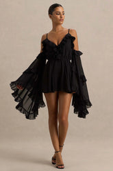Anaya | Black Chiffon Playsuit With Long Sleeves