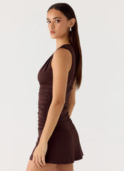 Cherry Sky Mini Dress - Chocolate