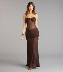 Midnight Mirage Mesh Strapless Maxi Dress