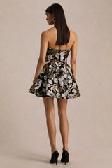 Sparky | Black And Bronze Floral Embellished Bandeau-Neck Mini Dress