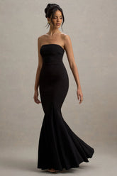 Angela | Black Bandeau Fishtail Maxi Dress