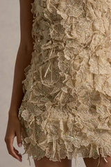 Kamara | Nude Sequin Floral Halter-Neck Mini Dress