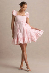 Dolly Daze | Blush Ruffle Sleeve Babydoll Maternity Mini Dress