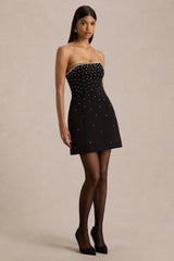 Visionary | Black Bandeau Mini Dress With Embellished Detailing