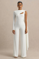 Graces | White High-Neck Jumpsuit With Cape Sleeve