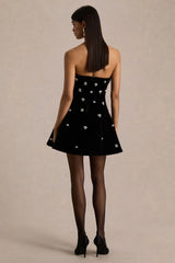 Beloved | Burgundy Velvet Hand-Embellished Square-Neck Mini Dress