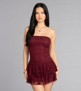 Flirt First Strapless Lace Tiered Mini Dress