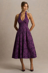 Isabeau | Burgundy Satin Plunge-Neck Midi Dress