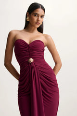Beverly | Burgundy Bandeau Maxi Dress With Gathered-Detailing