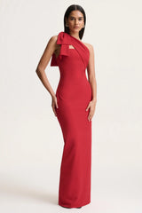 Adara | Red Asymmetric-Neck Maxi Dress With Bow-Detail