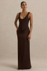 Morgan | Brown Satin Corset Maxi Dress